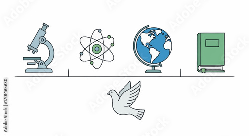 Conceptual illustration connecting science, global knowledge, and education with the pursuit of world peace and hope