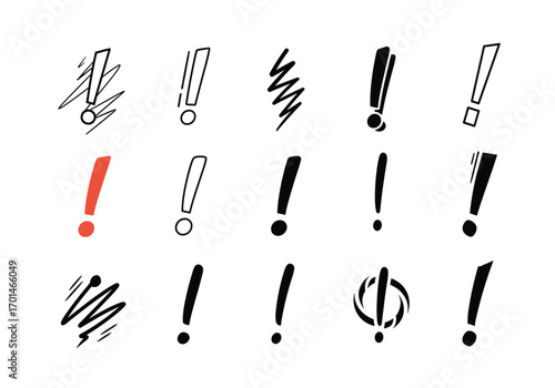 Collection of diverse exclamation marks showing emphasis and importance in design and communication