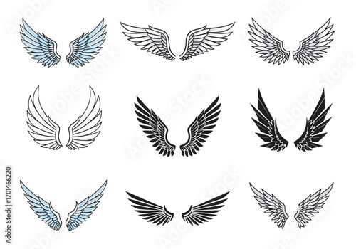 Collection of decorative angel wings illustrations for design projects