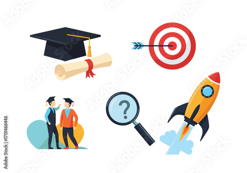 Educational success concepts of graduation research goals and business growth launch