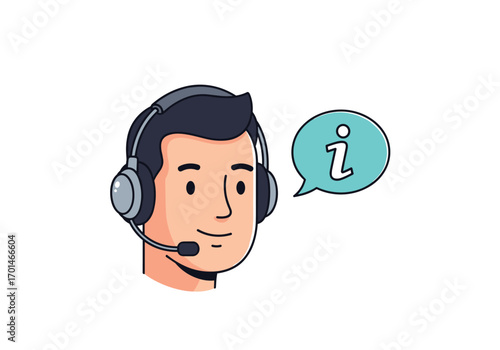 Customer service representative providing information and support through a headset and speech bubble icon