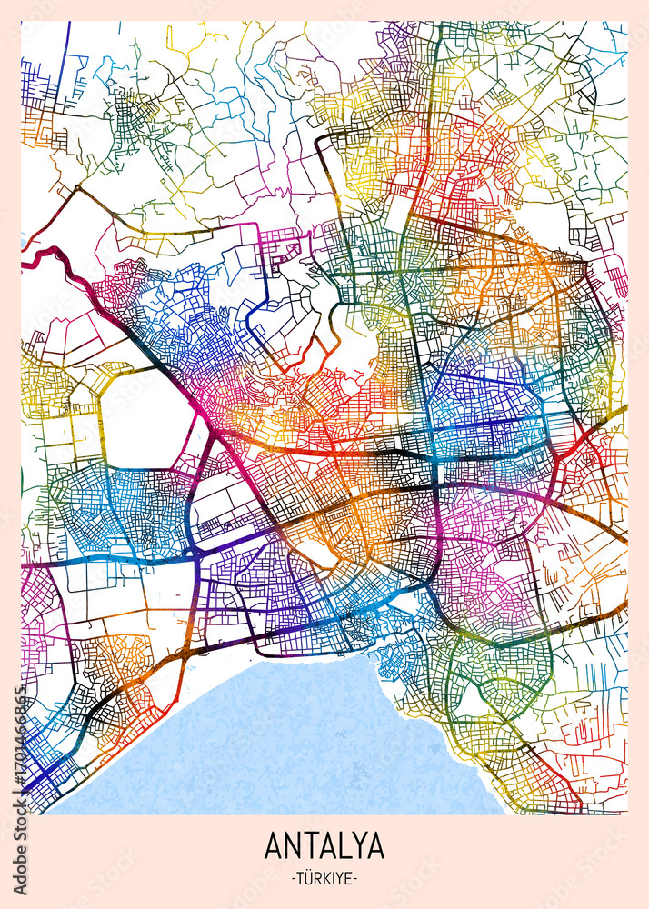 Obraz premium Antalya Türkiye City Map. city background, abstract city printable, city travel, city banner, modern city, city background, abstract watercolor, abstract paint, urban background