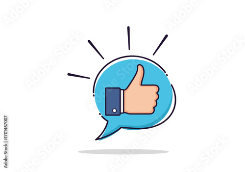Thumbs up icon in a speech bubble symbolizing approval and positive feedback message