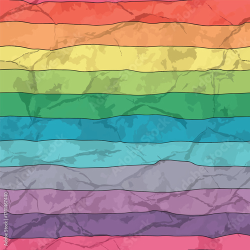 Colorful horizontal stripes of crumpled paper texture with vibrant hues pattern, patern seamless, royalty stock.