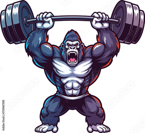 Strong Gorilla Mascot Lifting Weights Sports Logo Vector Illustration

