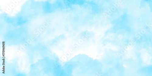 watercolor painting of a bright blue sky above a landscape of soft, Abstract watercolor blue sky, painterly clouds and gradient, white clouds in a gentle watercolor style image.