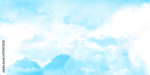 watercolor painting of a bright blue sky above a landscape of soft, Abstract watercolor blue sky, painterly clouds and gradient, white clouds in a gentle watercolor style image.