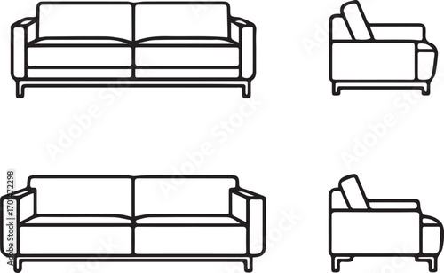 Vector art of sofa design blueprint with front, back, top, and side views