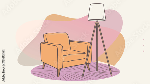 Cozy living room scene with stylish armchair and lamp, perfect for home decor inspiration or modern interior design projects, bringing comfort and style.