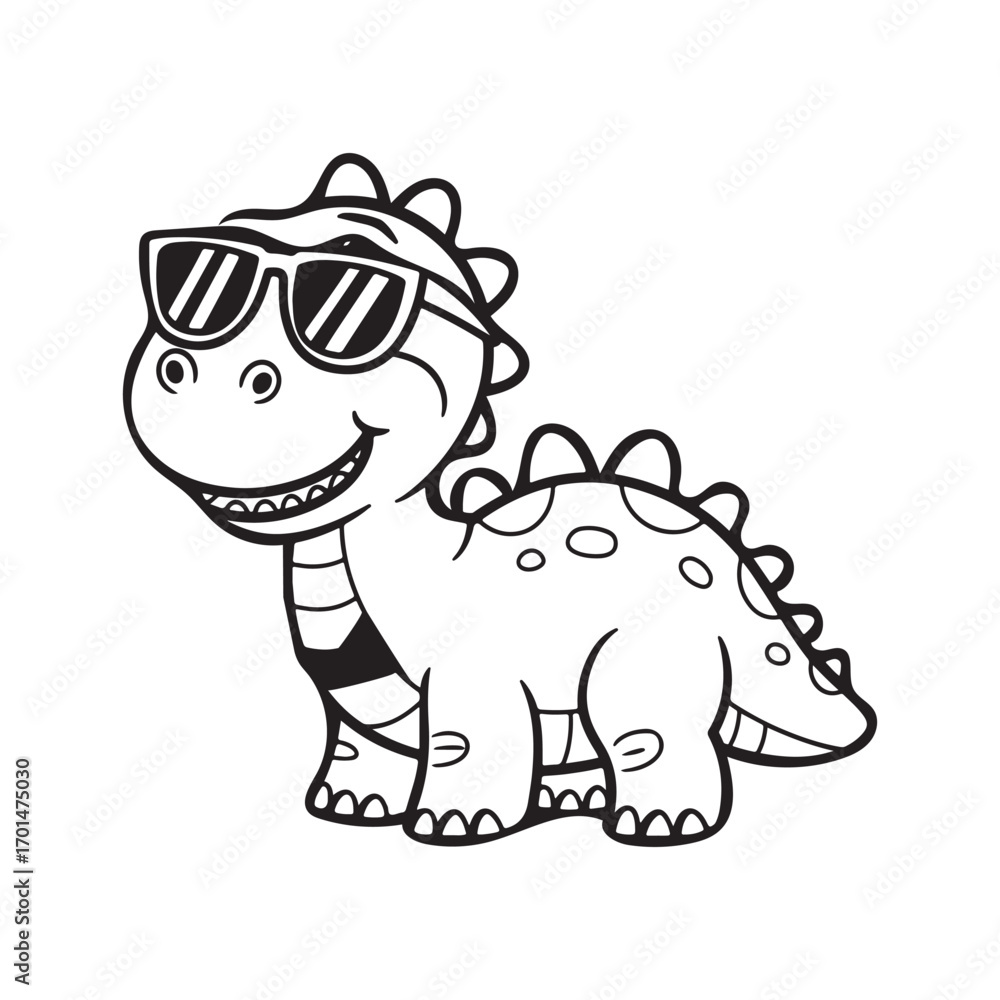 Fototapeta premium Cool Dinosaur Wearing Sunglasses Coloring Page for Kids