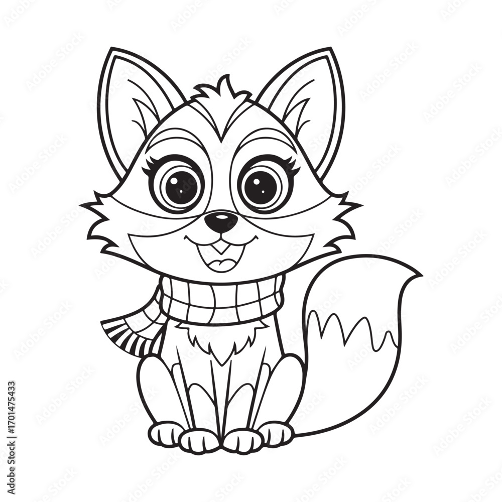 Obraz premium Fox Wearing a Scarf Coloring Page for Kids and Adults