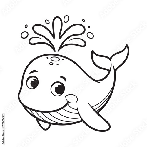 Cute and Friendly Cartoon Whale Spouting Water - A Simple and Fun Coloring Page for Kids