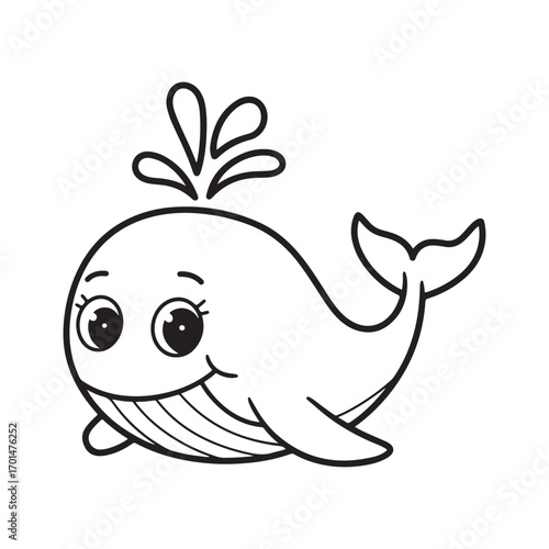Cute and Friendly Cartoon Whale Spouting Water - A Simple and Fun Coloring Page for Kids
