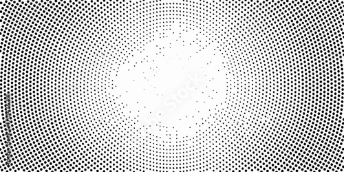Abstract radial dot pattern with a central white space and black dots radiating outwards