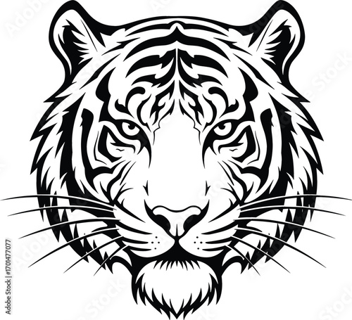 Fierce Tribal Tiger Head Illustration