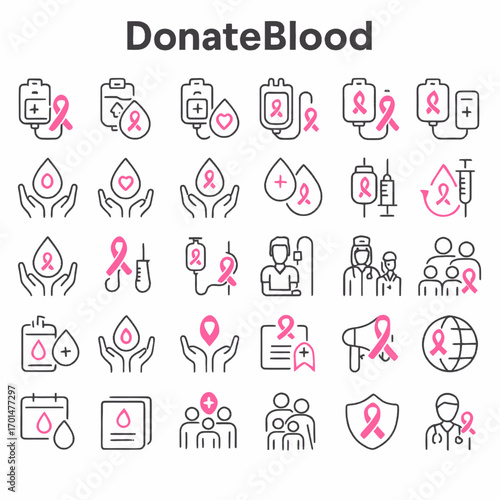 Healthcare and cancer awareness line icon collection. A comprehensive set of medical symbols for support and treatment kits