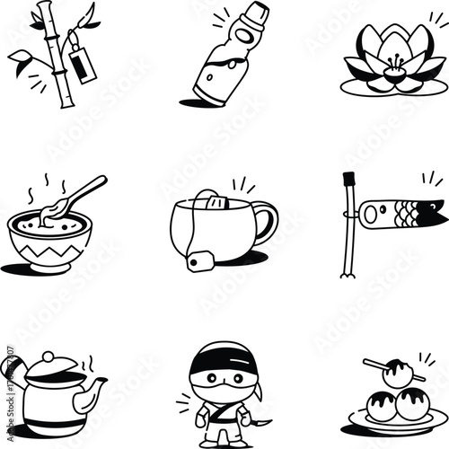 Collection of Doodle Style Japan Icons 
