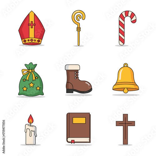 St Nicholas Day Icons Collection Set Illustration