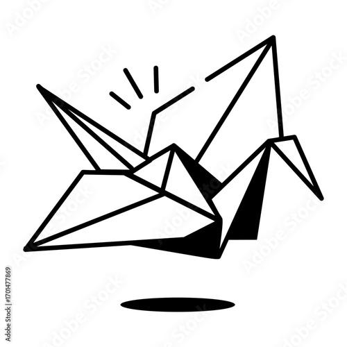 A doodle style icon depicting origami crane
