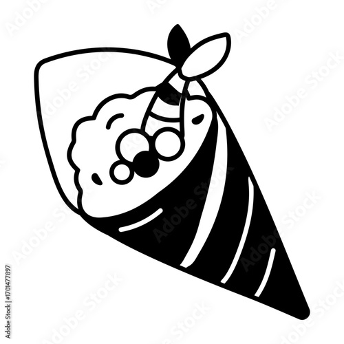 A doodle style icon showing temaki sushi
