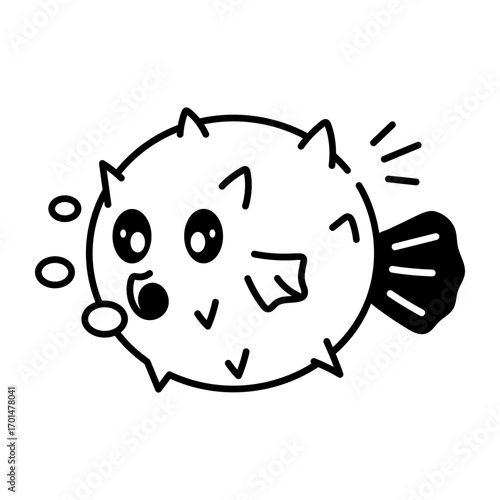  A doodle style icon depicting puffer fish
