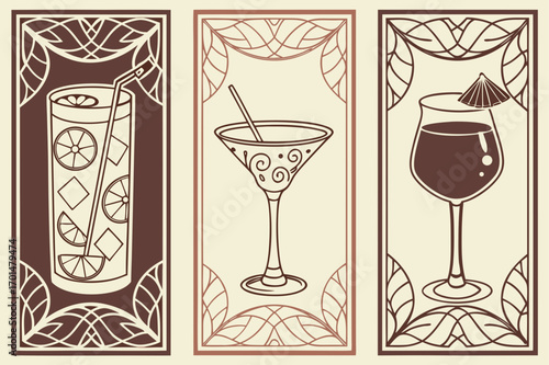 Cocktail retro posters – Mai Tai, Gin & Tonic, Espresso Martini, Belini with vintage recipe layouts