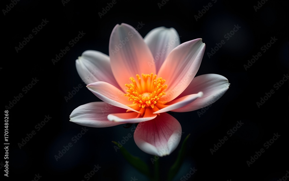 Fototapeta premium Glowing Abstract Flower Bloom with Delicate Petals on Dark Background. High quality