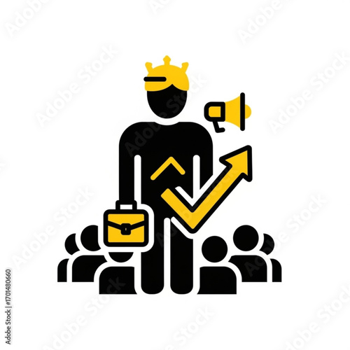 Vector art of business leader with crown and megaphone