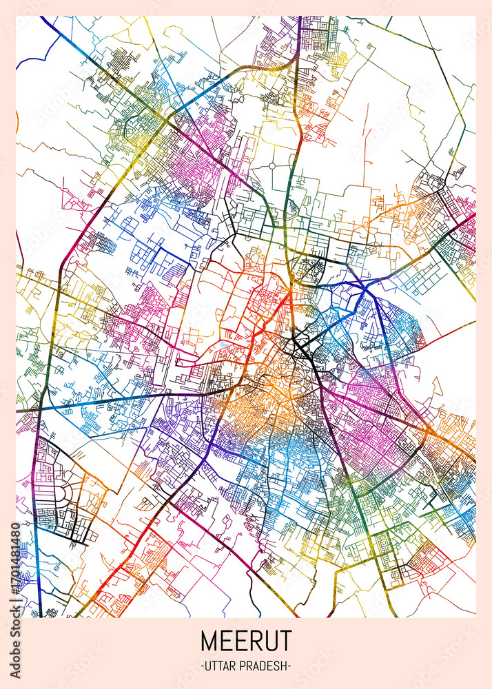 Fototapeta premium Meerut Uttar Pradesh City Map. city background, abstract city printable, city travel, city banner, modern city, city background, abstract watercolor, abstract paint, urban background