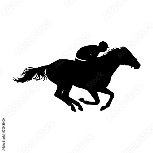 Silhouette of a jockey riding a horse in full gallop