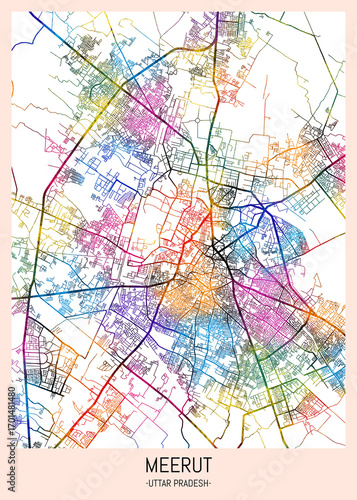 Wallpaper Mural Meerut Uttar Pradesh City Map. city background, abstract city printable, city travel, city banner, modern city, city background, abstract watercolor, abstract paint, urban background Torontodigital.ca