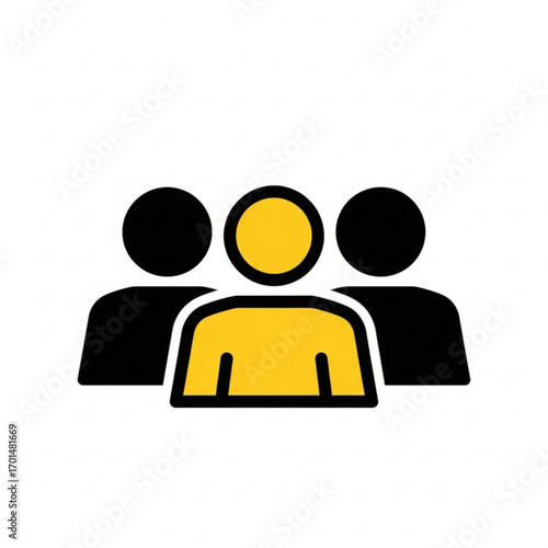 Vector art of group of three people icon, one highlighted in yellow