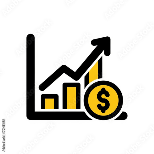 Vector art of financial growth chart with upward arrow and dollar coin