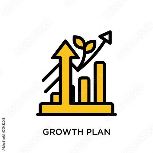Vector art of growth plan icon showing upward trending bars and arrow