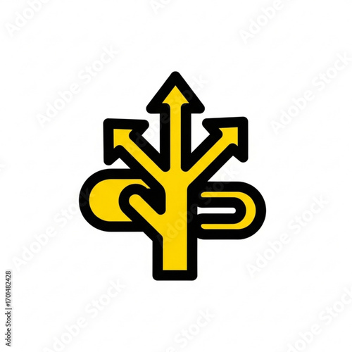 Vector art of yellow branching arrows symbol