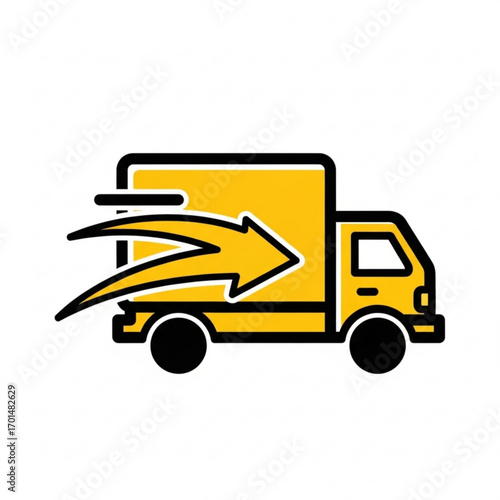 Vector art of yellow delivery truck with speed lines