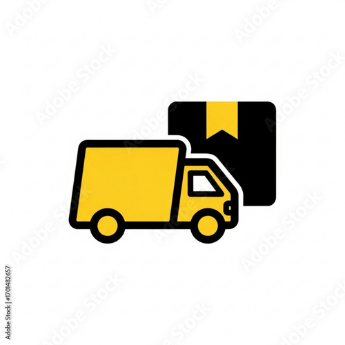 Vector art of yellow delivery truck with package