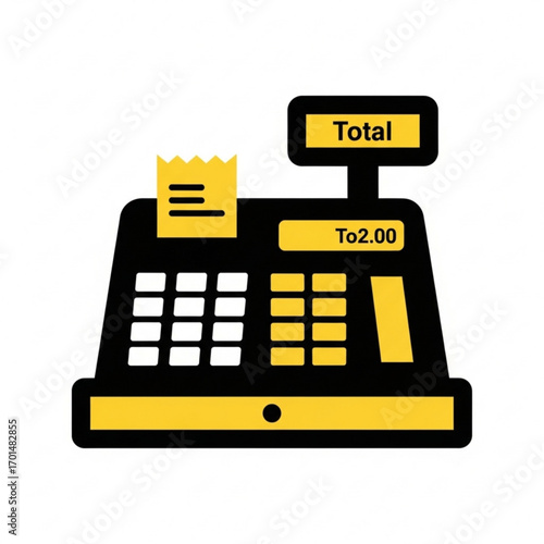 Vector art of cash register with receipt and total