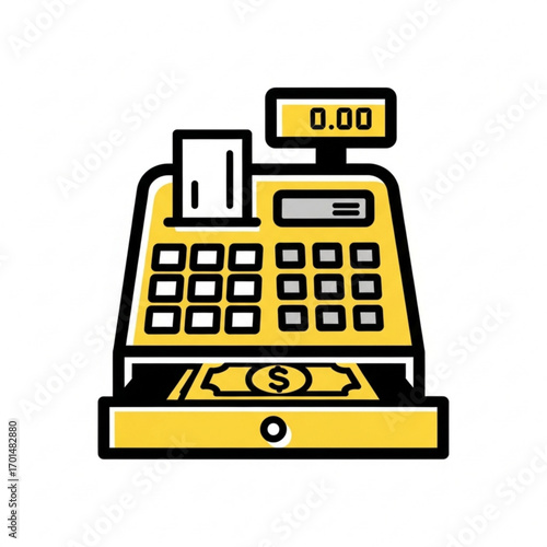 Vector art of yellow cash register with money drawer open