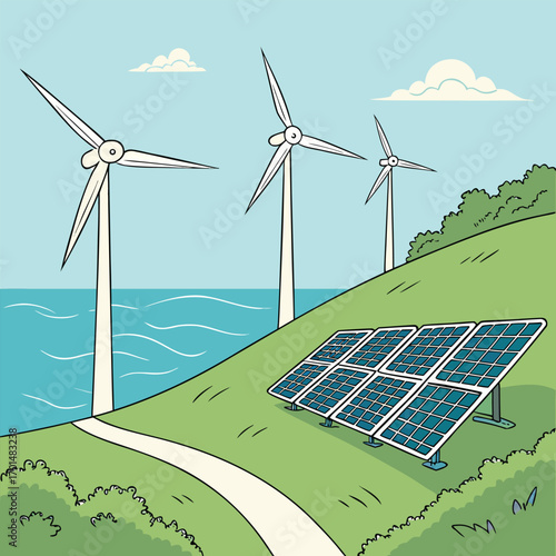 wind turbine and solar panels