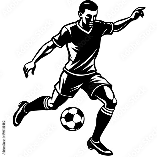 Silhouette of Soccer Player Kicking Ball – Sports Vector Illustration