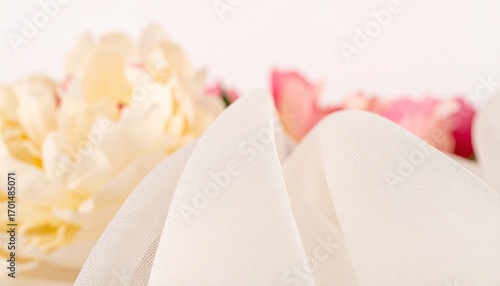 Creamy Ivory Fabric Draped with Peonies and Roses