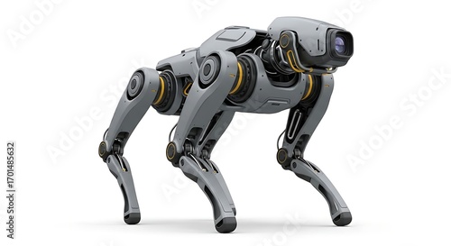 Futuristic robotic dog quadruped robot isolated on white background