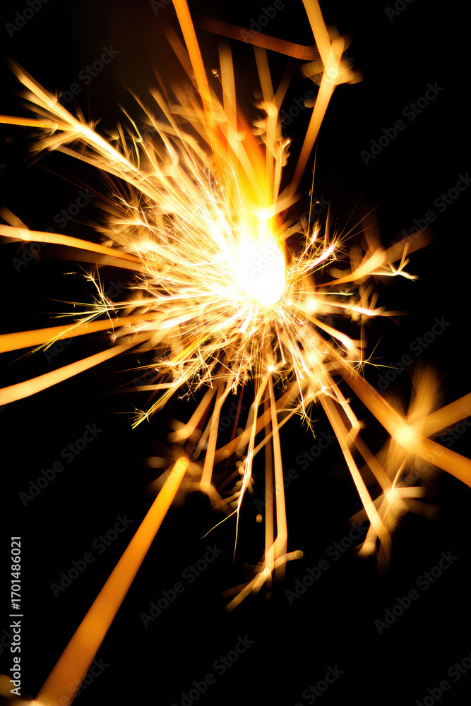 Obraz premium Single Sparkler Burning with Bright Golden Sparks