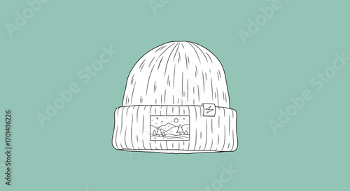 Cozy knit beanie hat with embroidered patch for warm winter headwear and stylish cold weather accessories
