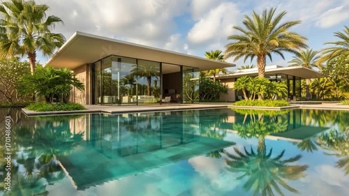 Wallpaper Mural Modern Villa with Infinity Pool and Palm Tree Reflections Torontodigital.ca