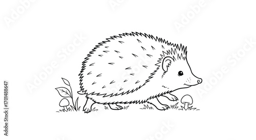 Charming hand drawn illustration of a spiky forest dweller on a sunny day