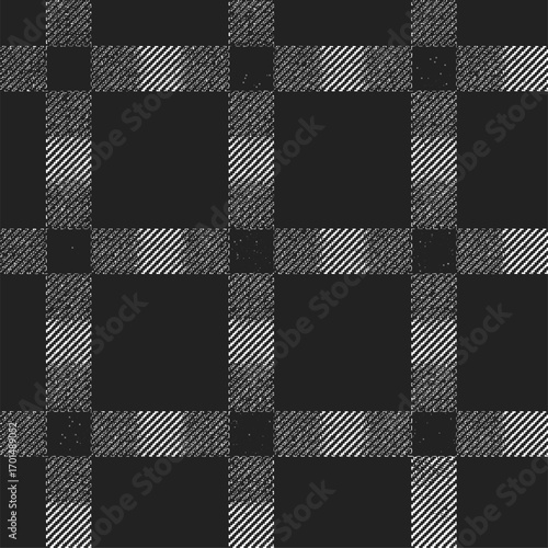 Grunge Plaid Texture, Dark Checkered Pattern, Abstract Grunge Fabric, Seamless Monochrome Tartan
