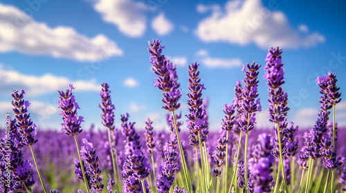 Blooming Lavender Field Under Blue Sky