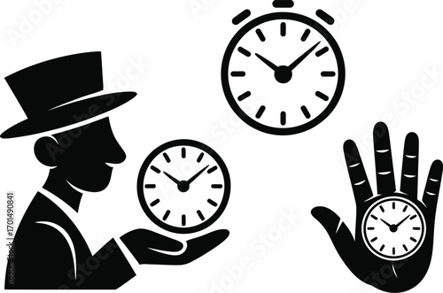 Man and clocks illustrating time management, deadlines, and efficiency for business goals